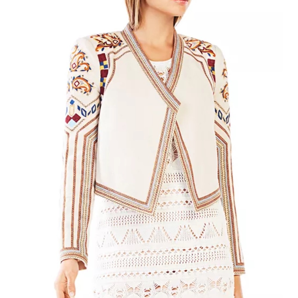 BCBG embroidered crossover jacket